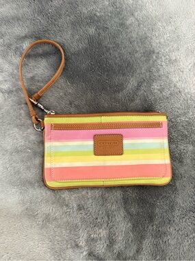 COACH Wristlet Hampton Scribble Watercolor Stripes Canvas Zip Wallet